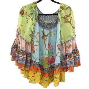 John Mark Multicolor Tropical Bohemian Smocked Top Extra Large